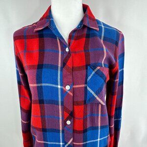 Icône Casual Chic Plaid Blouse Blue Red and White - X-Small